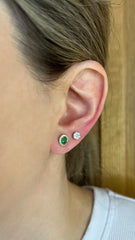 Half Diamond Circle Gold Studs 14k