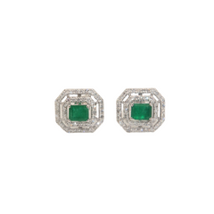 Emerald Cut Emerald Double Diamond Halo 14k