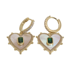 Emerald Heart Shell Hoops