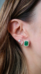 Emerald-Cut Emerald Diamond Halo Earrings 14k