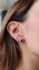 Sapphire Diamond Halo Gold Earrings 14k