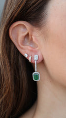 Diamond and Emerald-Cut Emerald Halo Formal Earrings 14k
