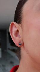 Sapphire Diamond Halo Gold Earrings 14k