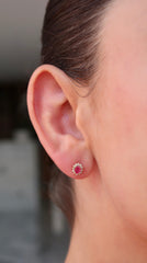 Ruby Diamond Halo Gold Earrings 14k