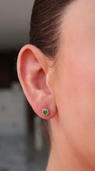 Emerald Diamond Halo Gold Earrings 14k