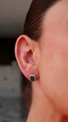 Emerald-Cut Emerald Halo Yellow Gold Earrings 14k