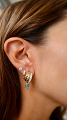 Blue Topaz and Triple Gold and Diamond Hoop 14k
