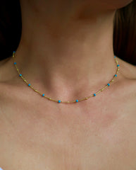 Turquoise Beaded Gold Necklace