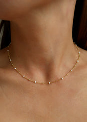 White Beaded Gold Necklace