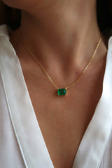 Square Emerald Skinny Gold Necklace