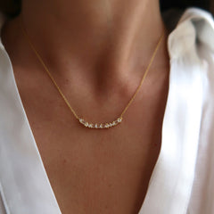 Half Baguette and Round Stone Gold Necklace