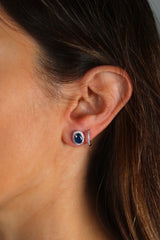 Round Sapphire Halo White Gold Studs 14k