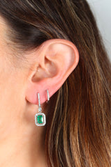 Emerald Diamond Pave White Gold Hoops 14k