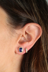 --- Sapphire and Diamond Halo Yellow Gold Studs 14k