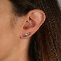 Half Diamond Circle Gold Studs 14k