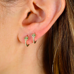Pave Snake Emerald Gold Hoops 14k