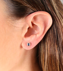 Mini Oval Gold Sapphire Stud 14K