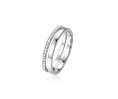 Double Line Pave and Bold Silver Ring