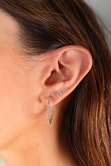 Half Diamond Circle Gold Studs 14k