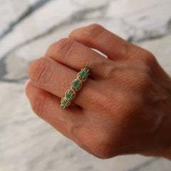 Emerald Oval and Diamond Gold Ring 14k