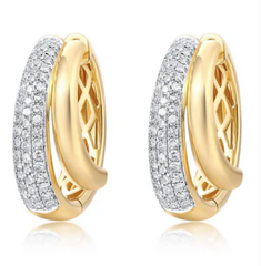 Diamond Pave Gold Hoops 24k