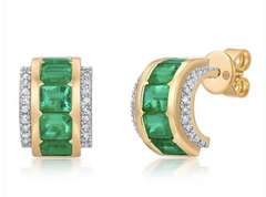 Emerald and Diamond Bold Half Hoops 14k