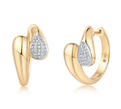 Bold Statement Yellow Gold and Diamond Pave Hoops 14k