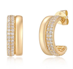 Half Gold and Pave Diamond Hoops 14k