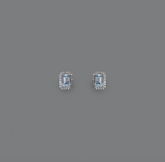 Mini Aquamarine Halo Diamond Studs 14k