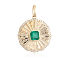 Flutted Round Emerald Gold Charm 14k