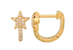 Diamond Pave Gold Star Hoops 14k