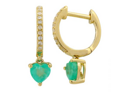 Emerald Heart Diamond Gold Hoop 14k