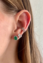 Emerald-Cut Emerald with Diamond Halo 14k Studs