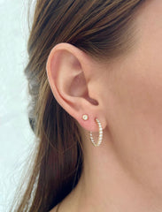 Half Diamond Circle Gold Studs 14k