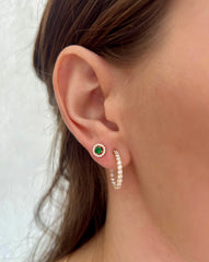 Half Diamond Circle Gold Studs 14k