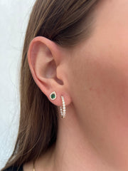 Half Diamond Circle Gold Studs 14k