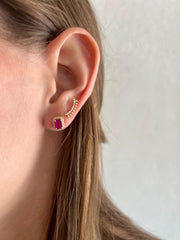 Ruby Diamond Stud Yellow Gold 14k