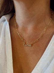 Cursive Name with Paperclip Chain