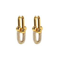 Pave U Link Gold Hoop