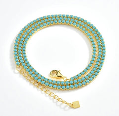 Gold Turquoise Mini Tennis Necklace