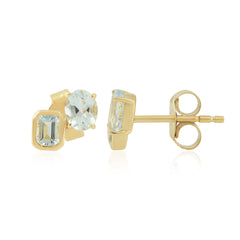 Mini Oval Gold Sapphire Stud 14K