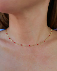 Red Beaded Gold Necklace