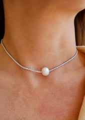 Pearl Silver Tennis Choker Necklace