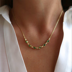Emerald and Diamond Pear Gold Necklace