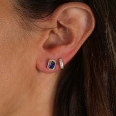 Emerald Cut Sapphire with Diamond Halo 14k