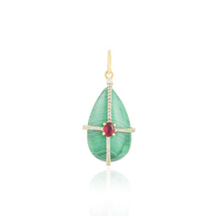 Ruby & Malachite Drop 14K