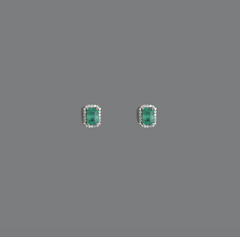 Emerald-Cut Emerald with Diamond Halo 14k Studs