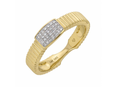 Handmade Lines Flutted Gold and Diamond Ring 14k