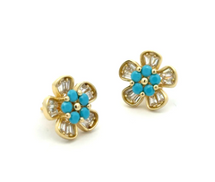 Flower Turquoise Gold Studs