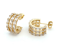 Triple Baguette Row Half Gold Hoops